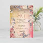 Luxe Bloemen, Vlinder, Lichten Ombre 80ste Verjaar Kaart (Staand voorkant)