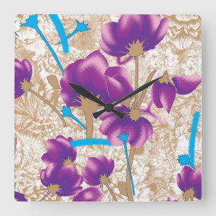 Luxe Bloemen Wandklok – Paarse Elegantie