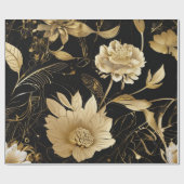 Luxe bloemen: zwart en goud elegantie cadeaupapier (Vlak)