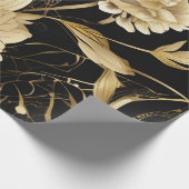 Luxe bloemen: zwart en goud elegantie cadeaupapier (Hoek)