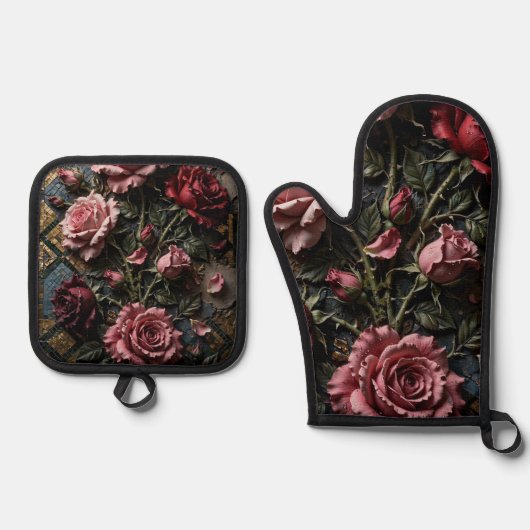 Luxe Bloemendecoratie Ovenwant & Pannenlap Set (Voorkant)