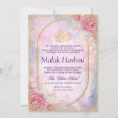 Luxe Bloemenglitter Waterverf Islamitische Aqeeqah Kaart (Voorkant)