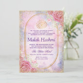 Luxe Bloemenglitter Waterverf Islamitische Aqeeqah Kaart (Staand voorkant)