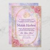 Luxe Bloemenglitter Waterverf Islamitische Aqeeqah Kaart (Voorkant / Achterkant)