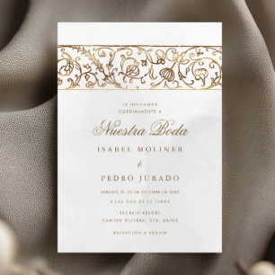 Luxe bloemengold & crème Nuestra Boda bruiloft Kaart