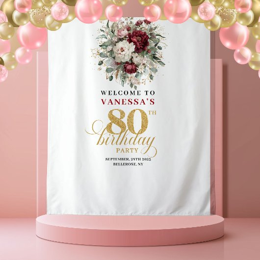 Luxe Bloemengoud 80e Verjaardag Achtergrond Wandkleed