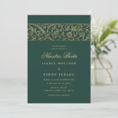 Luxe bloemengroen & goud Nuestra Boda bruiloft Kaart (Staand voorkant)