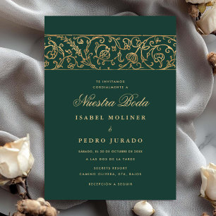Luxe bloemengroen & goud Nuestra Boda bruiloft Kaart