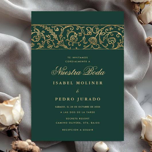 Luxe bloemengroen & goud Nuestra Boda bruiloft Kaart