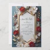 Luxe Bloemenmotief Gouden verlof Save The Date Kaart (Voorkant)