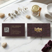 Luxe Bloemenspa Burgundy Gouden QR-code Visitekaartje