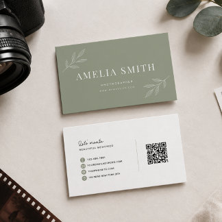 Luxe Bloemige Blad Salie Groen Qr Code Visitekaartje