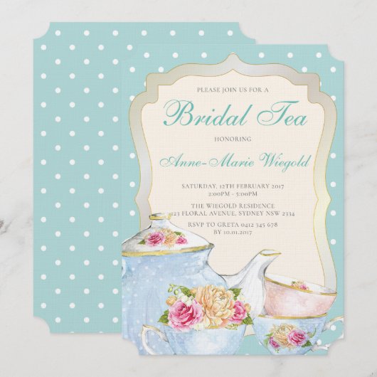 Luxe bloemige bruiloftsthee Stippen Kaart (Voorkant / Achterkant)
