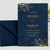 Luxe bloemige marineblauwe & gouden trouw kaart