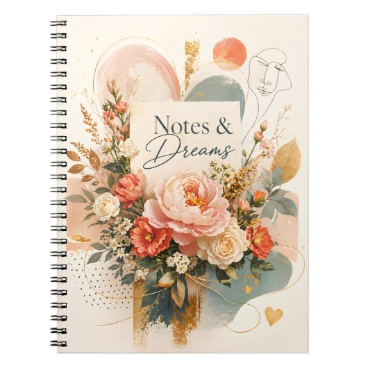 Luxe Bloemige “Notes & Dreams” Dagboek Notitieboek (Voorkant)