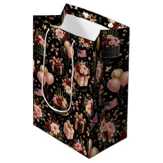 Luxe bloemige verjaardagspatroon Zwart Medium Cadeauzakje