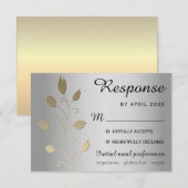 Luxe bloemige zilveren en gouden trouw-RSVP kaart (Voorkant / Achterkant)