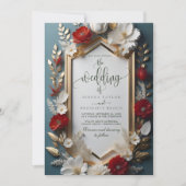 Luxe Bloemmotief met Gouden Bladeren Trouwen Kaart (Voorkant)