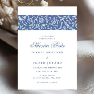 Luxe Bloemrijke Blauwe Nuestra Boda Spaanse Bruilo Kaart