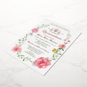 Luxe bloemroze vlinders Tiara Quinceañera Folie Uitnodiging (Gedraaid)