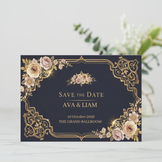 Luxe Bloemstuk Save The Date (Staand voorkant)