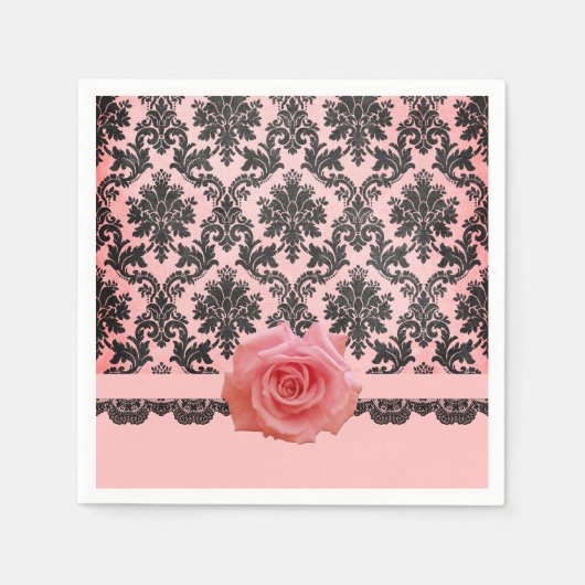 Luxe Bloom Roos Roze Damast Servetten (Voorkant)