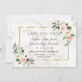 Luxe Blozemen in Roze Tinten Gouden Lijst Marmeren Save The Date (Voorkant)