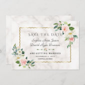 Luxe Blozende Bloemen Gouden Lijst Marmeren Huweli Save The Date (Voorkant / Achterkant)
