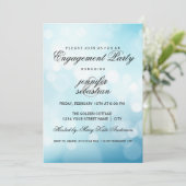 Luxe Blue Bokeh Light Chic Engagement Party Kaart (Staand voorkant)