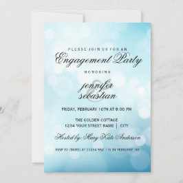Luxe Blue Bokeh Light Chic Engagement Party Kaart