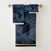 LUXE BLUE BRICK GEOMETRISCH GOLD BATHROOM TOWEL BAD HANDDOEK (Insitu)
