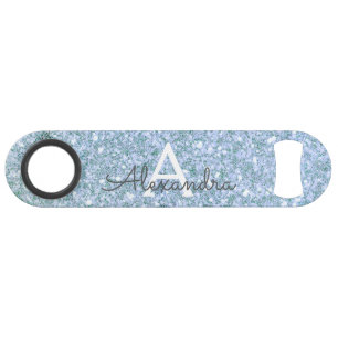 Luxe Blue Glitter en Sparkle Monogram Speed Flessenopener
