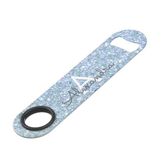 Luxe Blue Glitter & Sparkle Monogram Speed Flessenopener (Voorkant Gekanteld)