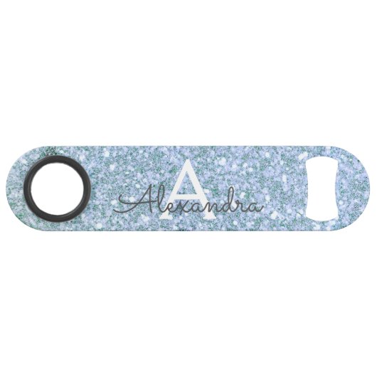 Luxe Blue Glitter & Sparkle Monogram Speed Flessenopener (Voorkant (Horizontaal))