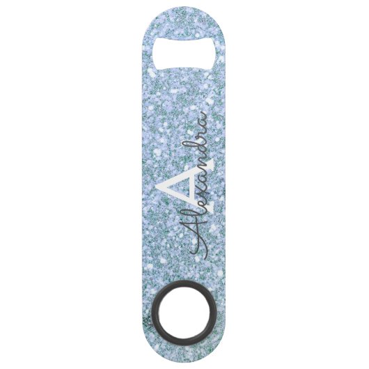 Luxe Blue Glitter & Sparkle Monogram Speed Flessenopener (Voorkant)