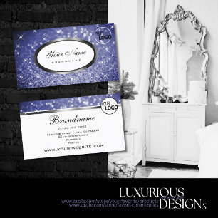 Luxe Blue Glitter Sparkle Shimmer Sterren en Logo Visitekaartje