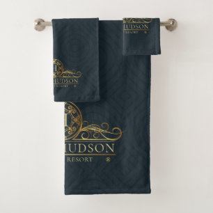 Luxe Blue Gold Hotel Monogrammed Bad Handdoek