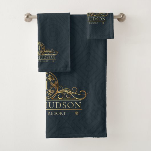 Luxe Blue Gold Hotel Monogrammed Bad Handdoek (Insitu)