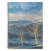 Luxe Blue Gold Mountains Trees Birds Sky Landschap Notitieboek (Voorkant)