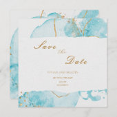 Luxe Blue Gold Waterverf Abstract Opslaan Datum Kaart (Voorkant / Achterkant)