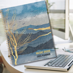 Luxe Blue Gold Waterverf Mountain Planner