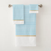 LUXE BLUE WHITE STRIPE GOLD BATHROOM TOWEL SET BAD HANDDOEK (Insitu)