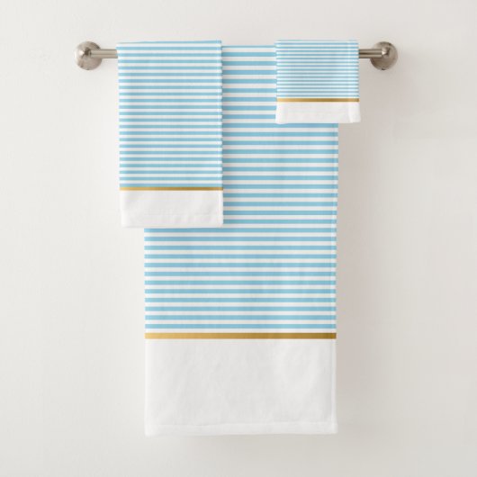LUXE BLUE WHITE STRIPE GOLD BATHROOM TOWEL SET BAD HANDDOEK (Insitu)