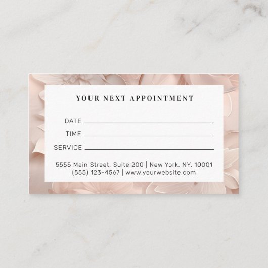 Luxe, Blush-Beige, Bloem, Salon Afspraak Afsprakenkaartje (Achterkant)