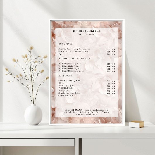 Luxe, Blush-Beige, Bloem, Salon prijslijst Poster