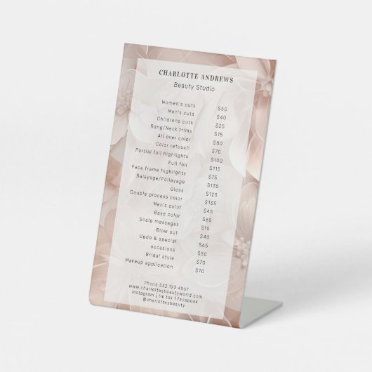 Luxe, Blush-beige, Bloem, Salon Reclamebord Met Voetstuk (Voorkant)