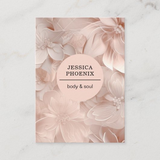 Luxe, Blush-Beige, Cirkel, Bloem, Salon Visitekaartje (Voorkant)