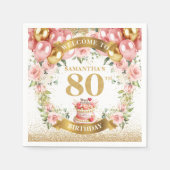 Luxe Blush Bloemen 80e Verjaardag Papieren servett Servet (Voorkant)