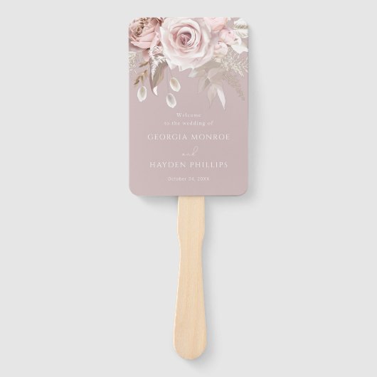 Luxe Blush Bloemen Botanisch Huwelijksprogramma Handwaaier (Voorkant)