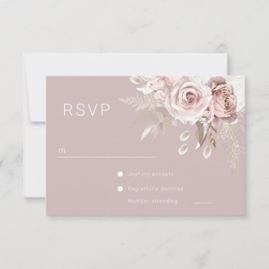 Luxe Blush Bloemen Botanische Bruiloft RSVP Kaartje (Voorkant)